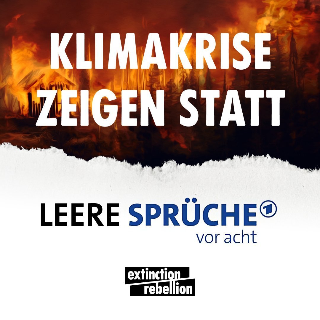 <a href="/KlimaVorAcht/">KLIMA° vor acht e.V.</a> <a href="/DasErste/">Das Erste</a> Heute, inmitten unserer #NewsRebellion erfahren wir, <a href="/DasErste/">Das Erste</a> zeigt bald #SprücheVor8 in der Primetime. 

Wir sind wütend und fühlen uns um Zukunft &amp; Klimagerechtigkeit betrogen.

Zeit für eine bleibende Besetzung! ✊

Holt den 🗓 raus! @augustriseup ab 16.08 in Berlin!