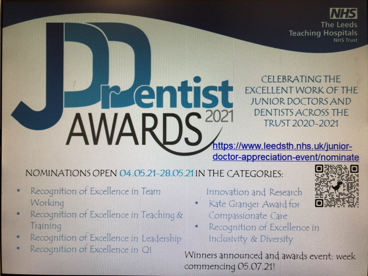 Andy Viggars (@viggars2107) on Twitter photo Nominations for junior doctor and dentist awards 2021 <a href="/LeedsHospitals/">Leeds Teaching Hospitals</a> close tomorrow. Last few hours to nominate any doctors and dentists who have been excellent this year! <a href="/JDBLeeds/">Junior Doctor Body</a> <a href="/MikeyEwens/">Michael Ewens</a> <a href="/LouiseFlint6/">Louise Flint</a> <a href="/suziewelford/">Suzie</a> <a href="/KatyMall/">Katy Mallender-Ward</a> Nominations for junior doctor and dentist awards 2021 <a href="/LeedsHospitals/">Leeds Teaching Hospitals</a> close tomorrow. Last few hours to nominate any doctors and dentists who have been excellent this year! <a href="/JDBLeeds/">Junior Doctor Body</a> <a href="/MikeyEwens/">Michael Ewens</a> <a href="/LouiseFlint6/">Louise Flint</a> <a href="/suziewelford/">Suzie</a> <a href="/KatyMall/">Katy Mallender-Ward</a>
