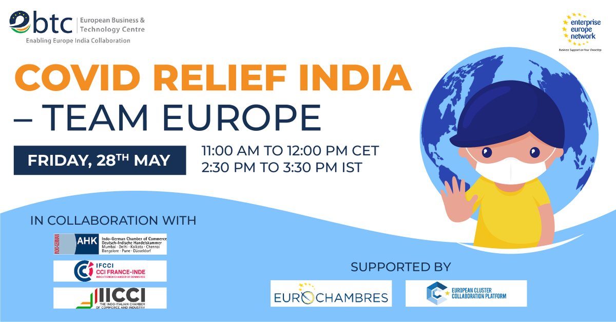 EBTC (@ebtc_eu) on Twitter photo #CovidRelief for 🇮🇳 - Team 🇪🇺
<a href="/EBTC_EU/">EBTC</a> with <a href="/EEN_EU/">Enterprise Europe Network 🇪🇺</a>, <a href="/IFCCI1/">Indo-French Chamber</a>, <a href="/IndoGerman/">Indo-German Chamber of Commerce</a>, <a href="/IndiaItaly/">Indo-Italian Chamber</a> are organising this session, supported by @EUROCHAMBRES & <a href="/Clusters_EU/">European Cluster Collaboration Platform (ECCP)</a>.
Register: zoom.us/meeting/regist…
Agenda: ebtc.eu/agenda/210520_…
#EUIndiaEkSaath #CovidIndia #OxygenForIndia #ECCP #CovidRelief for 🇮🇳 - Team 🇪🇺
<a href="/EBTC_EU/">EBTC</a> with <a href="/EEN_EU/">Enterprise Europe Network 🇪🇺</a>, <a href="/IFCCI1/">Indo-French Chamber</a>, <a href="/IndoGerman/">Indo-German Chamber of Commerce</a>, <a href="/IndiaItaly/">Indo-Italian Chamber</a> are organising this session, supported by @EUROCHAMBRES & <a href="/Clusters_EU/">European Cluster Collaboration Platform (ECCP)</a>.
Register: zoom.us/meeting/regist…
Agenda: ebtc.eu/agenda/210520_…
#EUIndiaEkSaath #CovidIndia #OxygenForIndia #ECCP