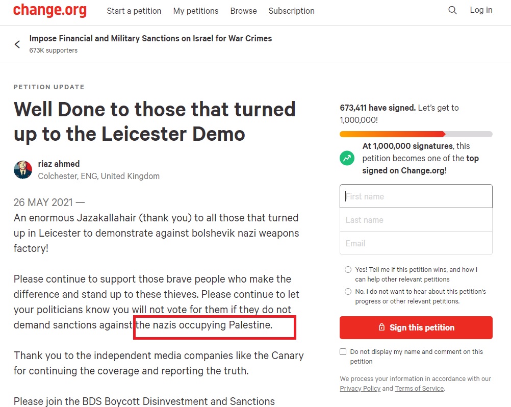 NorthWestFOI's tweet photo. @KajalOdedra1 This petition https://t.co/YvnRyQq6zc is using antisemitic language calling Israelis &amp; Jews Nazis

This contravenes IHRA which is the accepted standard for what constitutes antisemitism &amp; should be removed immediately

Pls advise how u will respond to this Jew Hate https://t.co/f3uRcUUmyD