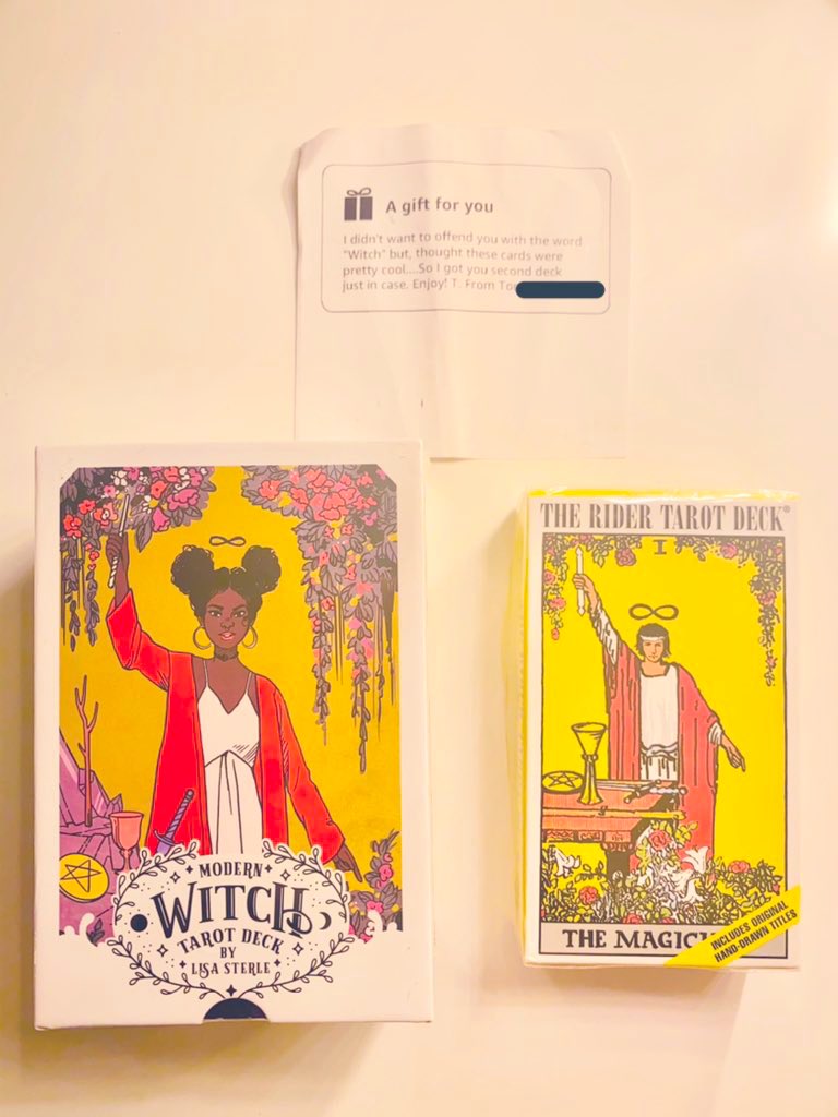 lovettejallow's tweet photo. When bubs encourages my witchy ways with a beautiful Tarot deck by #lisasterle 😍❤️
Cant wait to get my #tarot on 💃🏾💃🏾💃🏾💃🏾💃🏾 https://t.co/0ODkZCe66S