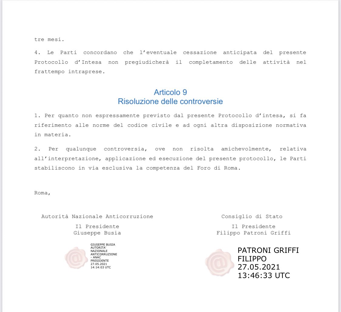 CdSinforma's tweet photo. A #PalazzoSpada, il Presidente #PatroniGriffi ha siglato il protocollo d’intesa con il Presidente #Anac #Busia per condividere dati su #appalti pubblici, per garantire accessibilità, trasparenza, pubblicità e tracciabilita’ delle procedure di gara, in tutte le fasi #openCdS https://t.co/X4KWpnFpTE