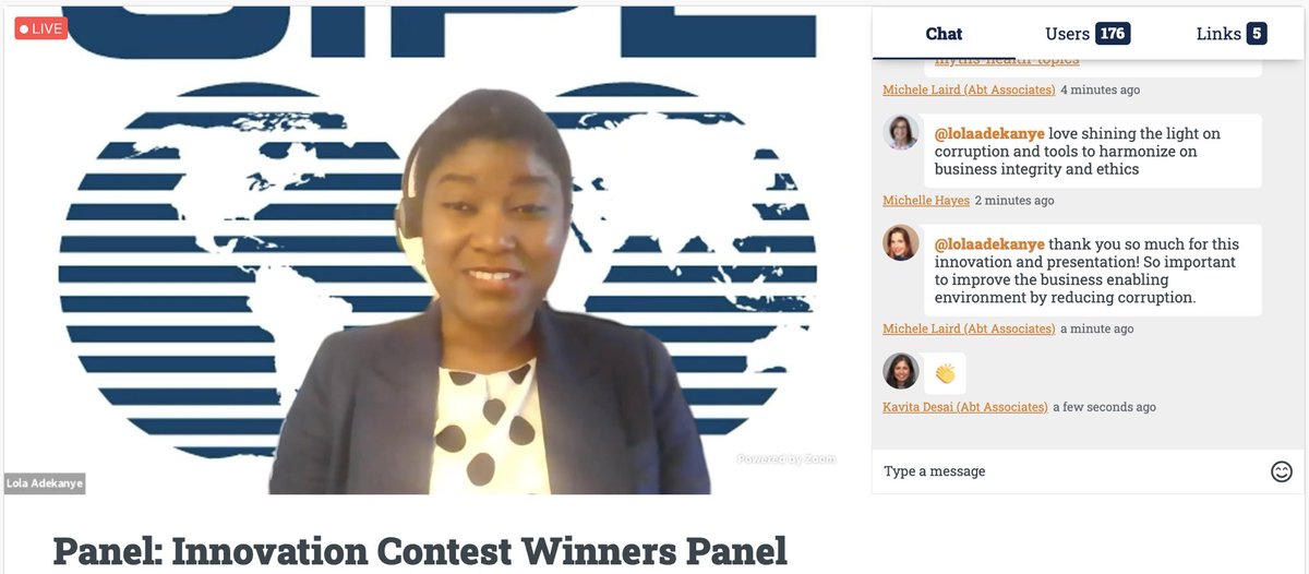 sidunitedstates's tweet photo. #SIDWLive: Great work from @lola_kanye (@CIPEAfrica)! Ethics 1st lowers the cost of integrity and increases the cost of corruption. Remember to vote for Lola via https://t.co/K3fsdFR1DB! https://t.co/SE8VnEJxKb