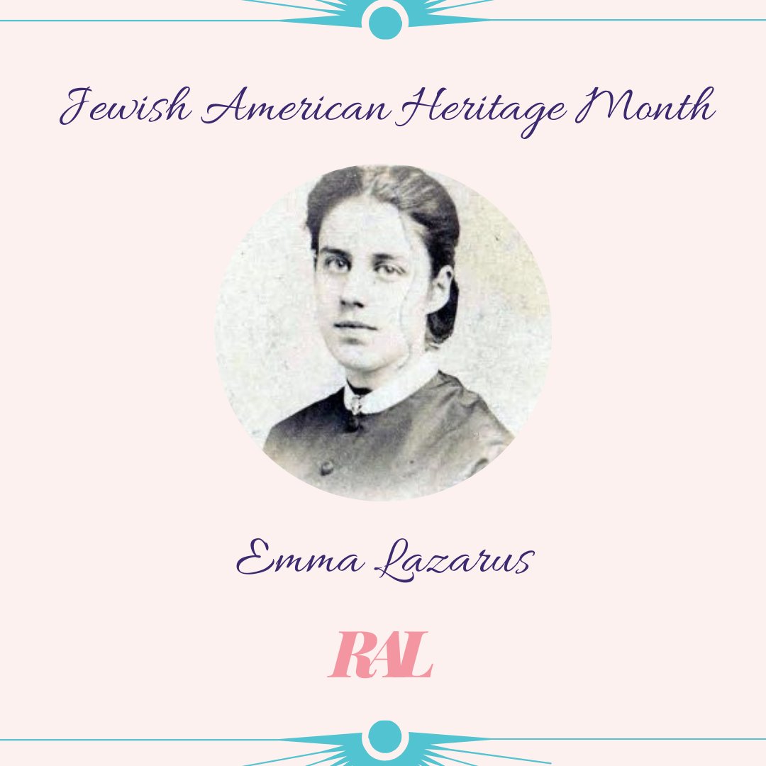 risal770's tweet photo. In my last post in honor of Jewish American Heritage Month, I want to recognize Emma Lazarus, author of poetry, prose, and translations and an activist for Jewish causes. She wrote the sonnet "The New Colossus" in 1883, which appears on the pedestal of the Statue of Liberty. https://t.co/eHPnISogSY