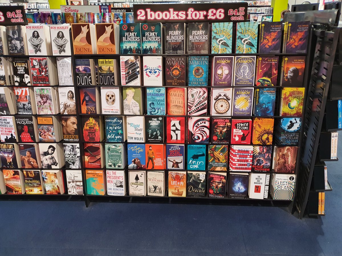hmvStockport's tweet photo. We've had a re-stock on our books. Hundreds of great titles are available in our bargain 2 for £6 offer. Pick up a classic or something you've never heard of before and immerse yourself! #Books #LoveReading #2for6 https://t.co/ZtRWRcBcGP
