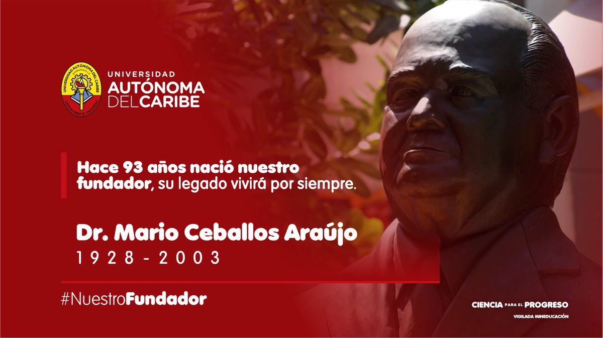 UAutonoma's tweet photo. Celebramos 93 años del natalicio del Dr. Mario Ceballos Araújo #NuestroFundador quien desde hace más de medio siglo, nos inspira a seguir generando #CienciaParaElProgreso en el Caribe.

Su sueño está más vivo que nunca y su legado vivirá por siempre en la familia Uniautónoma. https://t.co/Wh3QFHnkEt