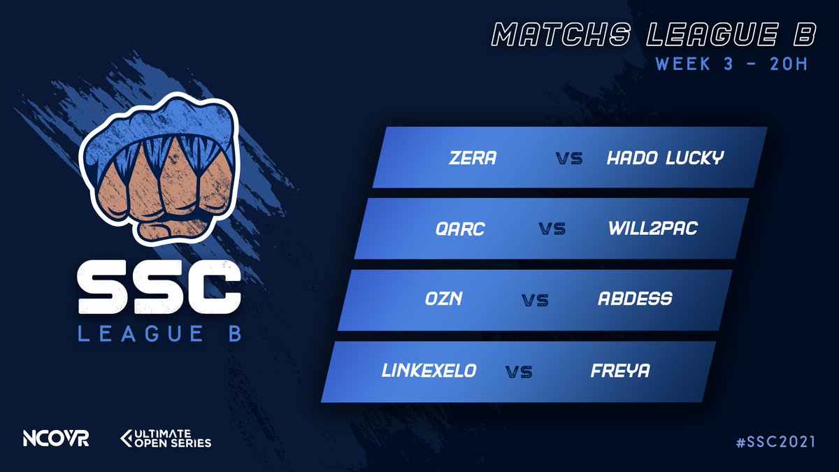 SSC_FR's tweet image. Grosse soirée ce soir avec la 3e semaine de la League B du SSC !

@Zera_sama vs @JasonGryson 
@qarc93 vs @Wil2pac 
@OzNonline vs @NTSCabdess 
@Linkexelo vs @Freya_PTF 

🕗20h
📺twitch.tv/luffy086
🎙️ @GL_Abou  &amp;amp; @Louffy086 

#SSC2021