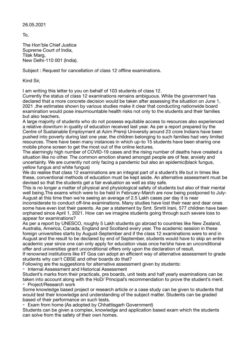 its_anika00's tweet photo. 103 students from Punjab have also written to the CJI to cancel offline examinations.  #cancelExamsSaveStudent 
#modijisave12thstudents
#CancelTripuraBoardExams 
@anubha1812 @AdvMamtaSharma @advocate_tanvi https://t.co/jluAq9Xd2X