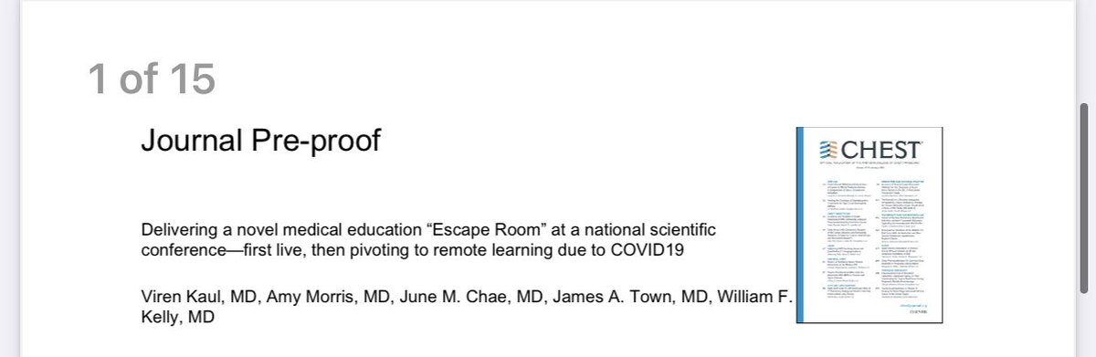 virenkaul's tweet photo. We describe how to create an โEscape Roomโ for medical education at a national conference and we follow through with how to virtualize such #MedEd offerings.
#journalCHEST
@ammo_uw @Chaeface @JamesTownMD @williamkellymd
Access the article at: https://t.co/QIi5qRd8GD https://t.co/jL2yJ8Sz0F