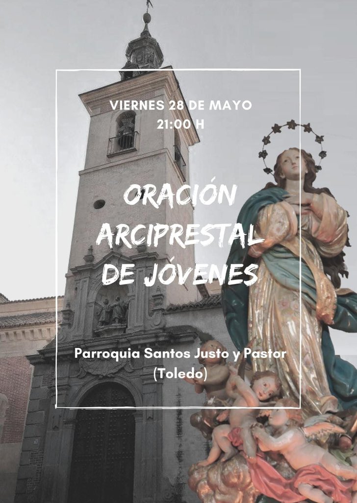 Queridos jóvenes de nuestra ciudad!
Este viernes nos vemos en la parroquia de los santos Justo y Pastor!
#arciprestazgoToledo #Totustuus