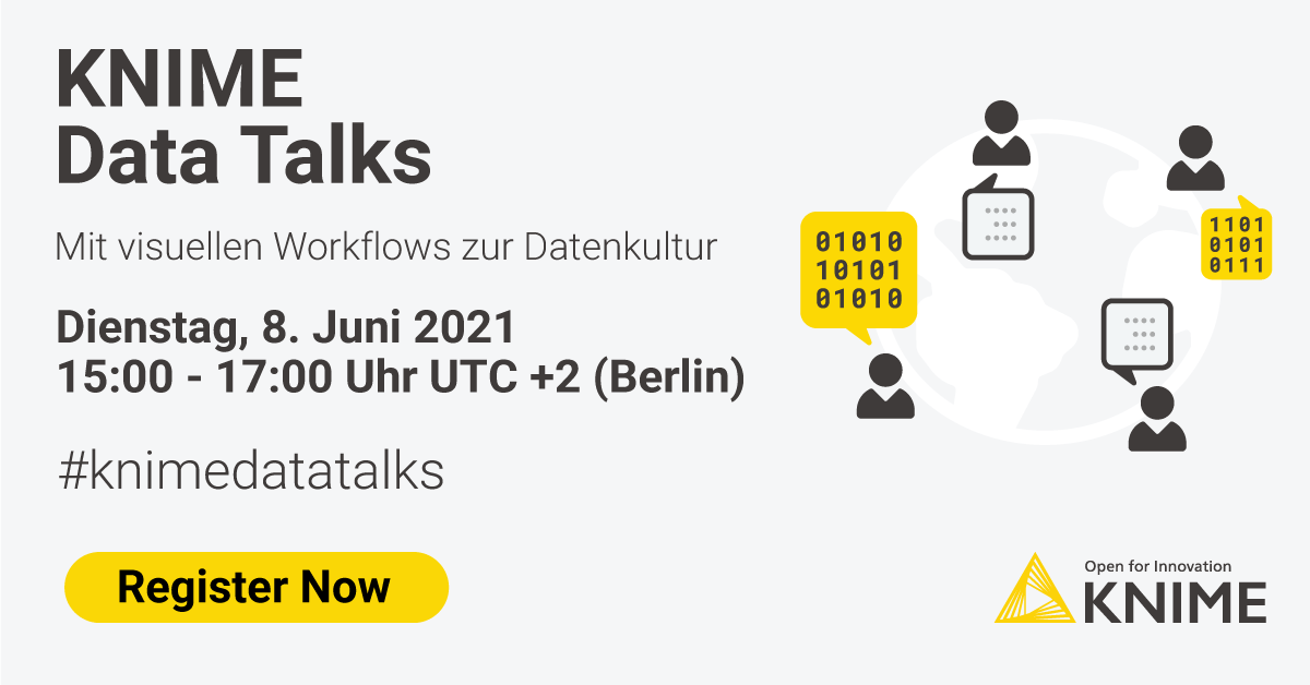 knime's tweet photo. Erfahren Sie, wie Experten von @Siemens, Wimex und weitere ihren Weg mit visuellen Workflows hin zu einer unternehmensweiten #Datenkultur bestreiten. Jetzt anmelden für die #KNIME Data Talks - Mit visuellen Workflows zur Datenkultur am 8. Juni. https://t.co/afvOqtmGVN https://t.co/8RqNU7z27O
