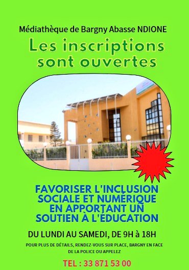 MediatechBargny's tweet photo. Les inscriptions ont démarré. 
N'attendez plus, faites-vous faire votre carte de lecteur et profitez, en plus de notre collection, de Laptop et de Tablette pour des sessions de travail de 2heures.
#education #epanouissement #MediathequeBargny #SunuBibliotech #kebetu #Senegal https://t.co/71db94IjIW