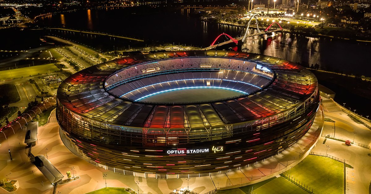 OptusStadium's tweet photo. Today marks the start of National Reconciliation Week. Tonight we light up in the colours of the Aboriginal flag, as we recognise the traditional owners of the land upon which Optus Stadium stands.
We are committed to reconciliation not just today, but every day. #NRW2021 https://t.co/yl6aWj4j4p