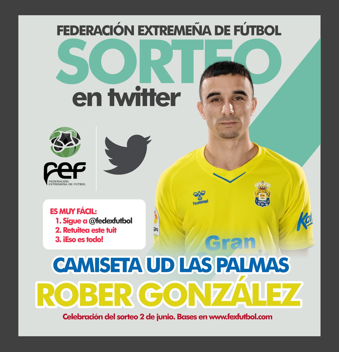🎲¡¡¡SORTEO!!! ✅Sigue a <a href="/FedExFutbol/">Fexfutbol</a>, 🔃retuitea este tuit y hazte con 1 CAMISETA de <a href="/robergb10/">Roberto</a>, el jugador extremeño de <a href="/UDLP_Oficial/">UD Las Palmas</a> ¡¡¡ASÍ DE FÁCIL!!!🙈 Participa hasta el 2/6 🗣¡VAMOS! #SorteosFEXF🎁