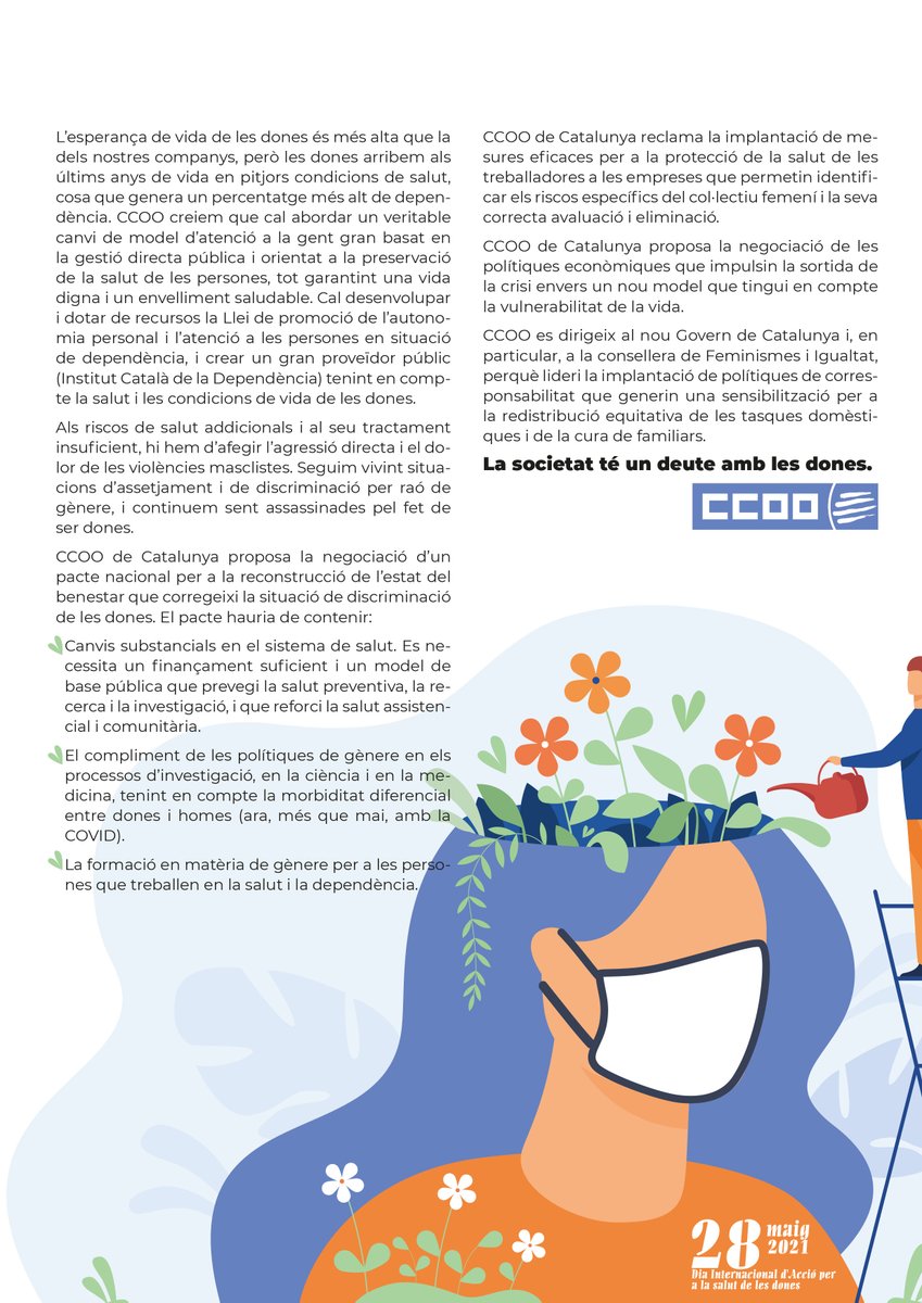 28 de maig, Dia Internacional d’Acció per a la Salut de les Dones.

"La societat té un deute amb les dones" 

Llegeix el manifest aquí: 
ccoo.cat/noticies/dia-i…