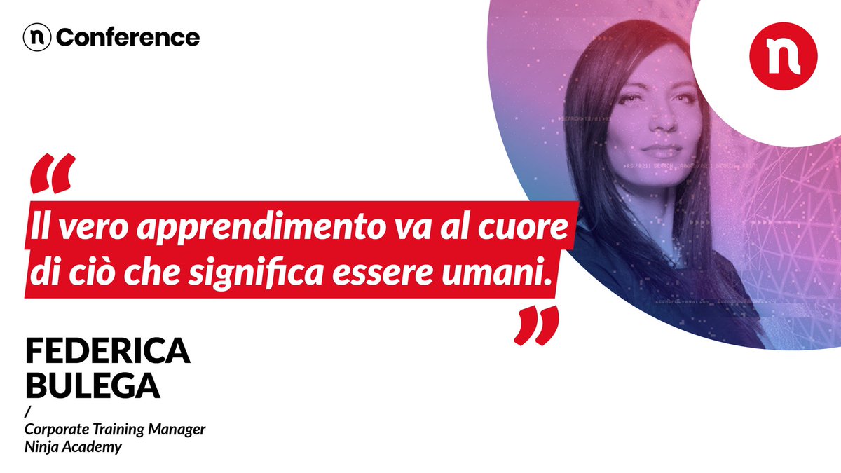 ⭐<a href="/fedebulega/">Federica Bulega</a> la nostra Corporate Training Manager a #NConf21, in collaborazione con i main partner <a href="/TIM_Official/">TIM Official</a> , <a href="/AW_LAB/">AW_LAB</a> e <a href="/BancaSella/">Banca Sella</a> sul tema dell’apprendimento aziendale: cosa significa imparare e come costruire, oggi e nel prossimo futuro una learning strategy?