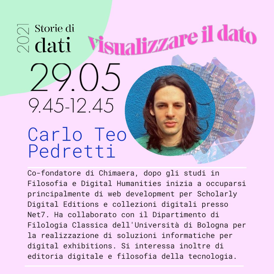 Ecco a voi gli ospiti dell'ultimo incontro di #StoriediDati, Visualizzare il Dato. Ricordatevi di iscrivervi al workshop! Vi aspettiano numerosi Sabato 29 Maggio, alle ore 9.45.
Informazioni sul nostro sito ufficiale.