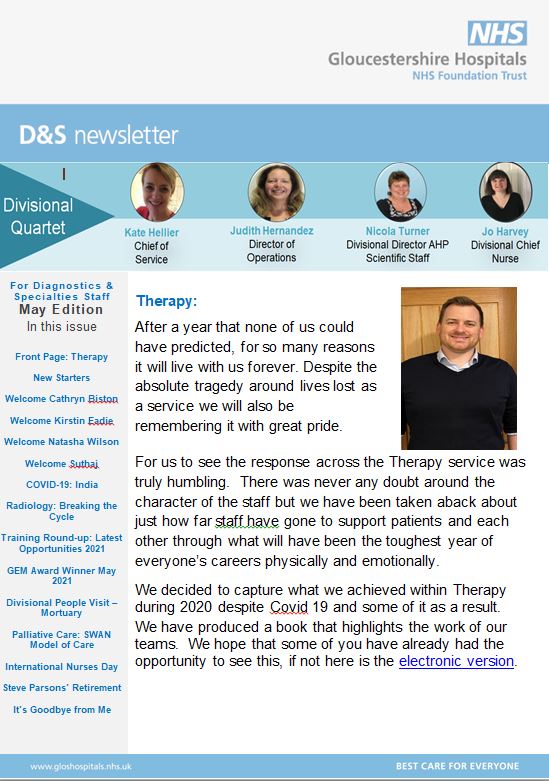 DSDivisionGHT's tweet image. This months edition of the D&amp;amp;S Newsletter features a department update from Therapy. Highlights include celebrating International Nurses Day and introducing staff to the Palliative Care SWAN Model of Care.
@JudithHDP @khellier