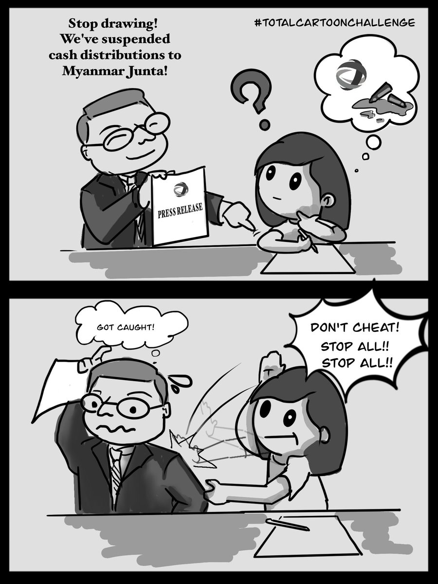 MKH111122's tweet photo. So I'm joining #TotalCartoonChallenge with this recent true story. 😐
Don't cheat, Total!
Stop all your support to Myanmar Junta! 🙄
#Fightwitharts
#WhatsHappeningInMyanmar
@InfoBirmanie https://t.co/7FYJXmUQcN https://t.co/syL5YyVcOm