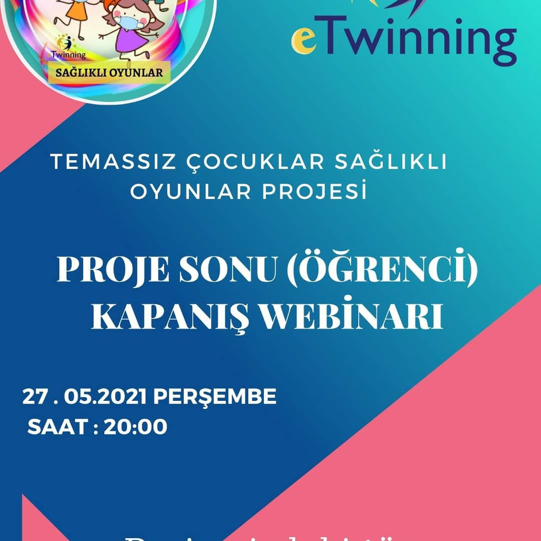TemassKl's tweet photo. Proje Sonu Öğrenci Kapanış Webinarına tüm proje öğrencilerimizi bekliyoruz. 
 
We are waiting for all our project students to the End of Project Student Closing Webinar.
 @tretwinning @eTwinningDestek @eTwinning_Ita @eTwinningRO @eTwinning_es https://t.co/KaJQLal0j0