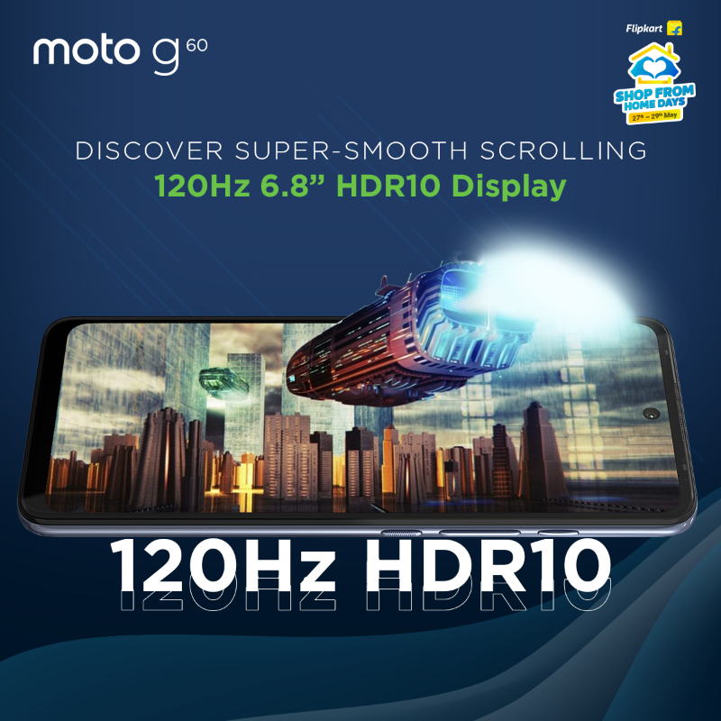 motorolaindia's tweet photo. Here's another chance for you to #GoBeyond with #motog60's most affordable rear 108MP + Highest 32MP Selfie Camera, SnapdragonTM 732G & more! Head to @Flipkart's #ShopFromHomeDays sale to avail instant 10% off using HDFC bank credit cards & EMI transactions.