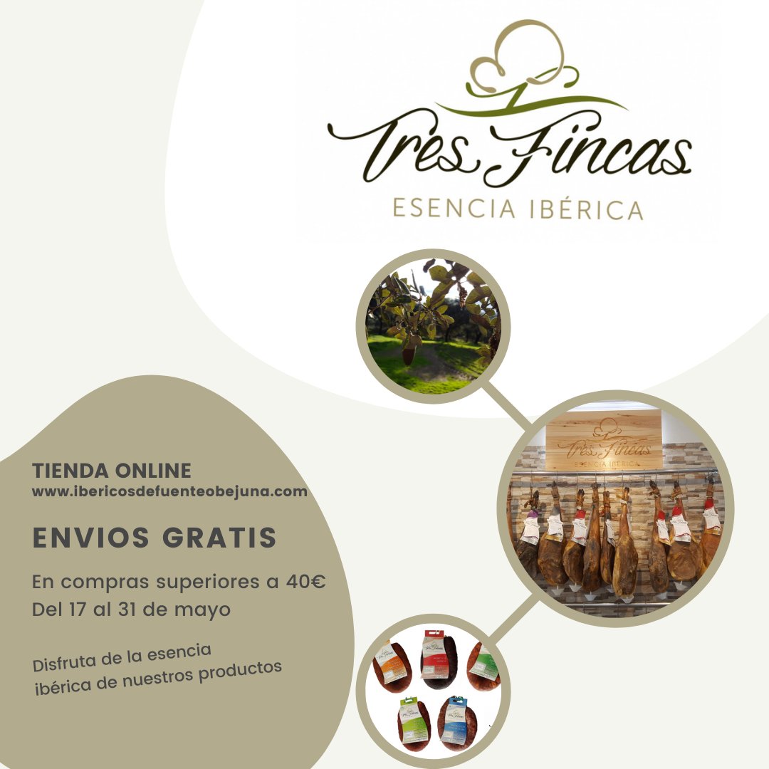 tresfincas's tweet photo. Hasta el 31 de mayo

Gastos de envío GRATIS en compras superiores a 40€

https://t.co/BG24poxPkz

Disfruta de la esencia ibérica de nuestros productos.

#tresfincas #esenciaiberica #ibericosfuenteobejuna https://t.co/6VNrrfM9Pe