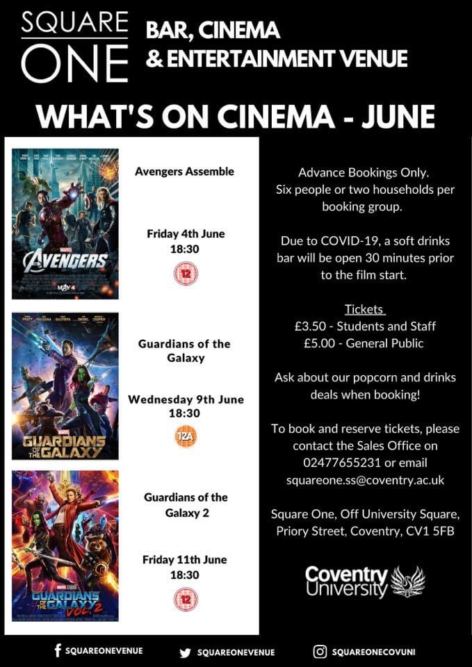 WE CAN’T WAIT TO WELCOME YOU BACK! 
Cinema showings starting from 4th June! 🍿 🎞 

Soft drinks and popcorn will be available to buy half an hour before each showing. 

Advance bookings only and in line with Step 3 of the roadmap - two households or 6 people!  👍