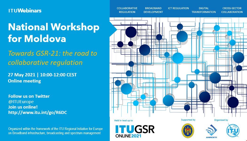ITUEurope's tweet photo. TODAY: @ITUEurope please to hold a national workshop in #Moldova wrapping up the work of the past two months on #collaborativeregulation for #digitaltransformation

Check the preview of the case study to be displayed at #ITUGSR-21: https://t.co/1HYFMd5N4q
@MEI_Moldova
@UNMoldova https://t.co/L8fGj3XMV6