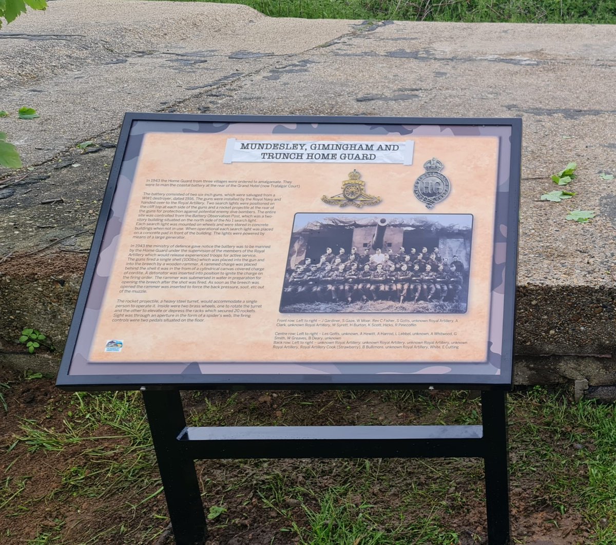 Mundesleyactio1's tweet photo. Mundesley Parish Council's tribute to the men who manned the Coastal Battety during WW2.  Mundesley, Gimingham and Trunch Homeguard and the Royal Artillery https://t.co/7IWvsnn5B5