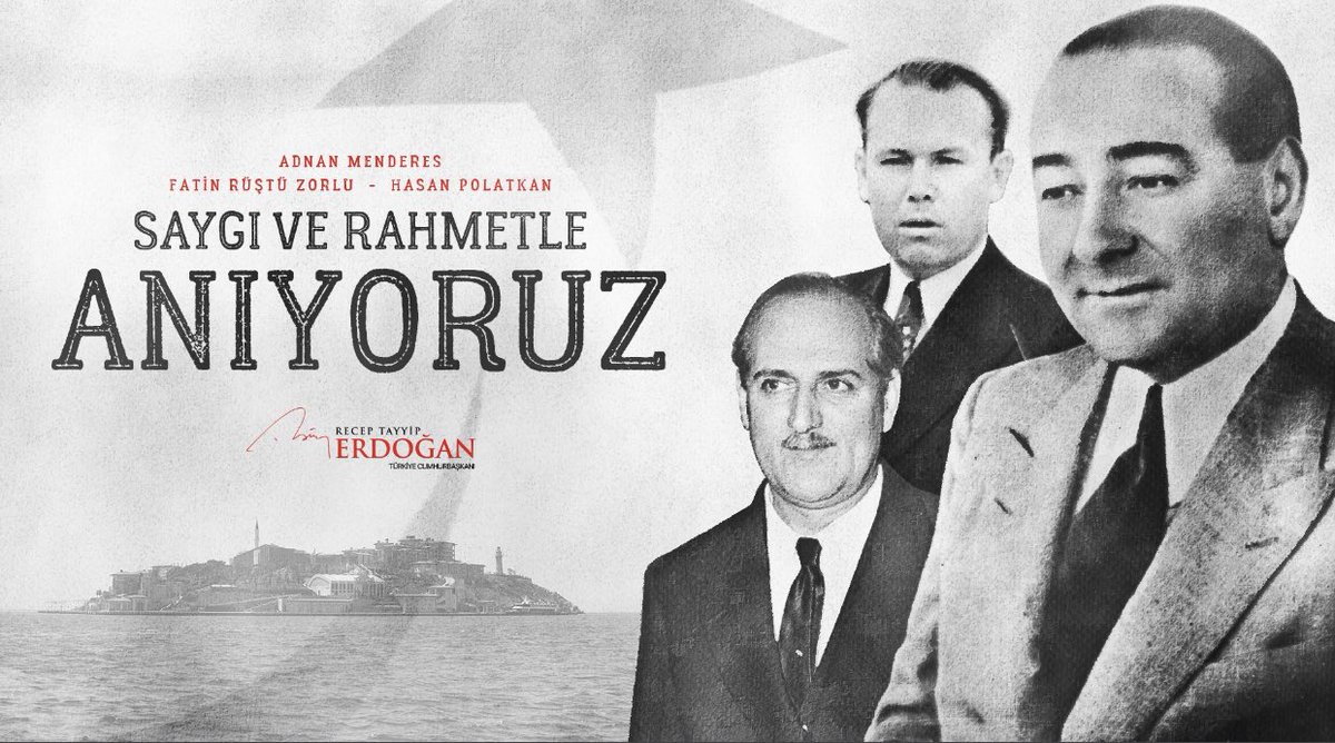 17 yıl boyunca “Tanrı Uludur” diye okutulan ezanı “Allahu Ekber”e döndürmek için bir Başbakan feda etti bu millet..

#AdnanMenderes ve yol arkadaşları Fatin Rüştü Zorlu, Hasan Polatkan’a Allah’tan rahmet diliyoruz.

#27Mayıs 

Unutursak kalbimiz kurusun!