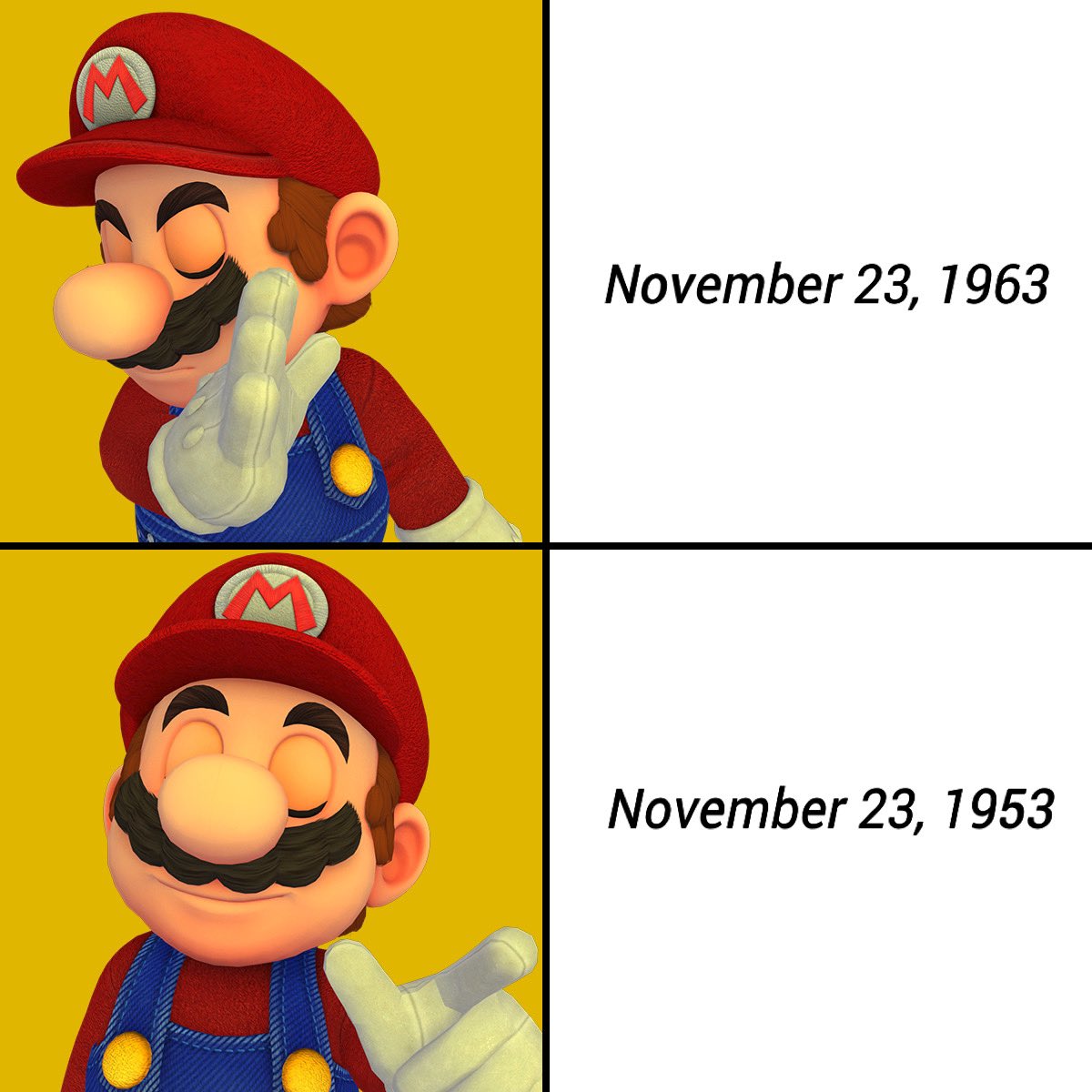 RadMadWomen's tweet photo. Pictorial representation of Ashley learning Margaret and Brooks’ wedding date. 
.
#mario #mariomemes #drakememes #madmen #madwomen https://t.co/oDKwp3jdaY