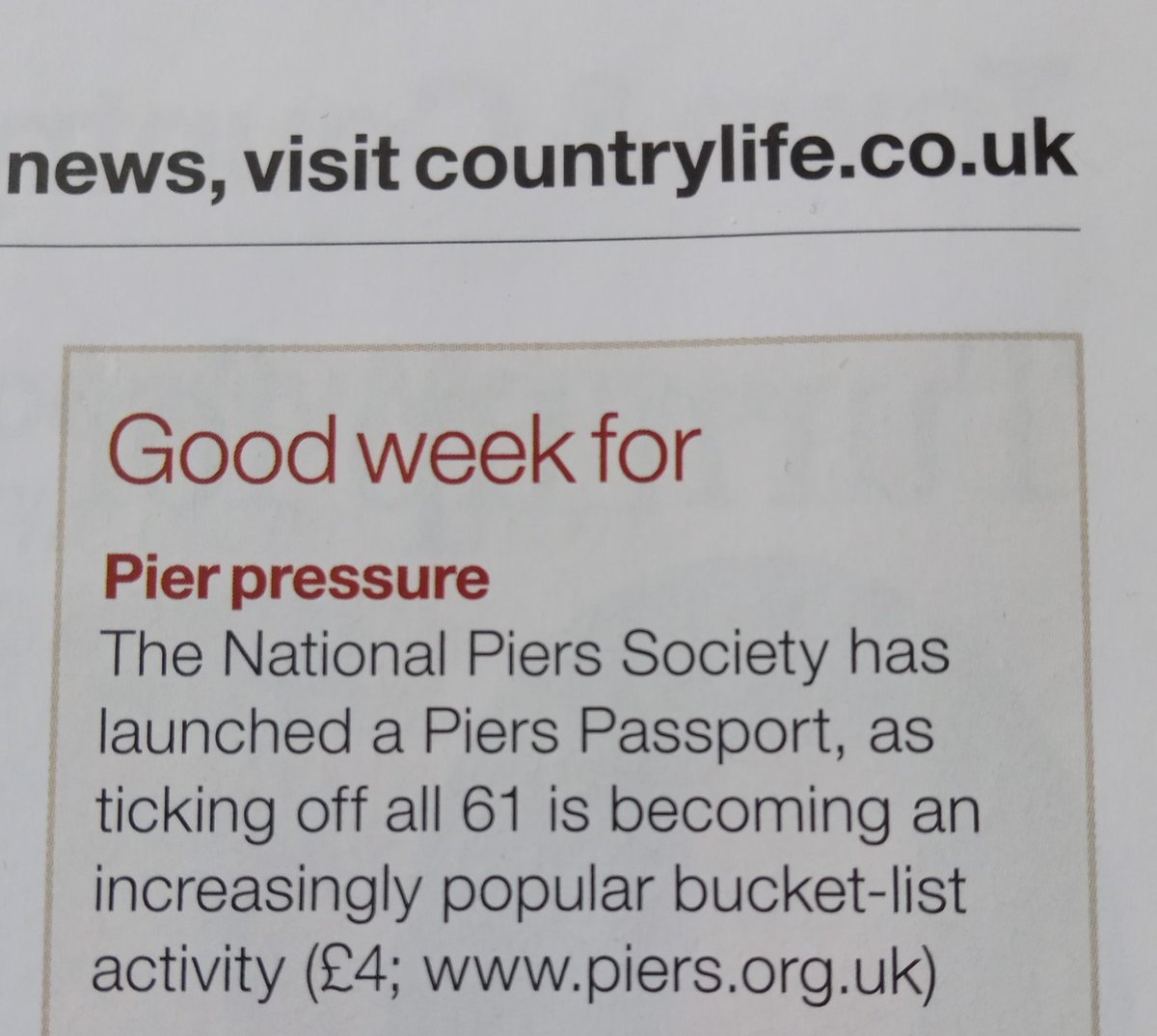 It's a good week for... getting a #pierpassport. Featured in <a href="/Countrylifemag/">Country Life</a> and available from <a href="/PiersSociety/">NationalPiersSociety</a>
