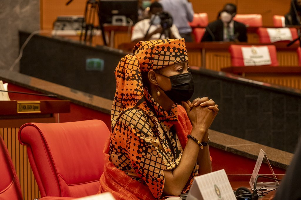 At the opening ceremony of the 2021 1st ordinary session/the swearing-in of the 3rd Deputy Speaker & new members of the @ECOWASParliamnt. In attendance were President of the Republic of Ghana @NAkufoAddo, President of the Senate @DrAhmadLawan, @EcoParlSpeaker & other dignitaries.