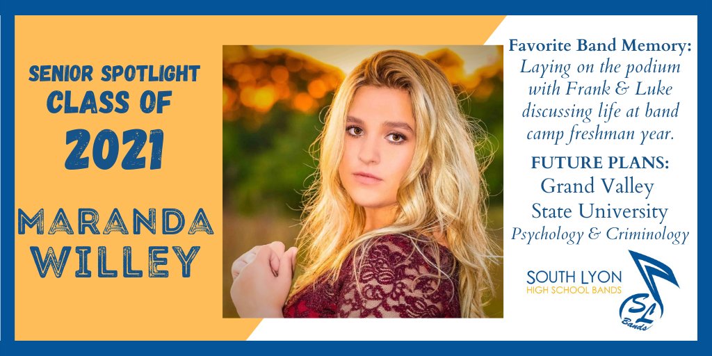 Spotlighting the <a href="/SouthLyonHS/">South Lyon HS</a> Band Seniors! Congrats to Maranda Willey! #eyeswithpride