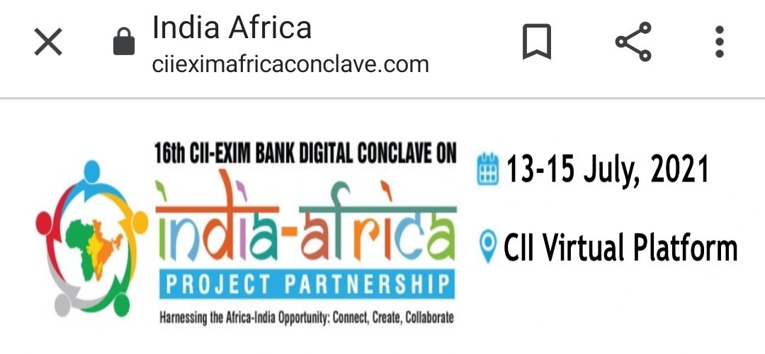 india_nigeria's tweet photo. 16th CII-Exim Bank Digital Conclave on India-Africa Project Partnership, a major event to strengthen our partnership with Africa, will be organized from 13-15 July by @followCII with support of @MEAIndia &amp; @DoC_GoI. We look forward to wide participation.

https://t.co/8wiX13mn1c https://t.co/ous1ARlhHM