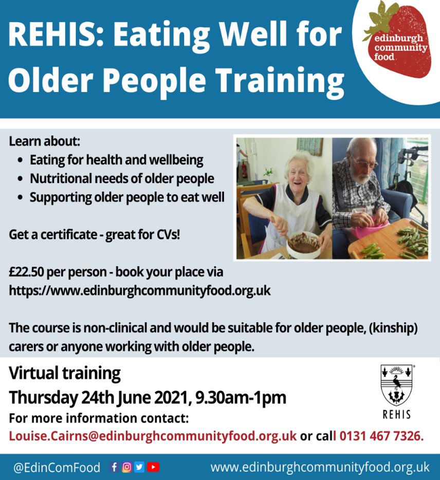 EdinComFood's tweet photo. Book now to secure your spot on our Eating Well for Older People course!π
"So interesting, really well run, I feel much more confident to support my mum to eat better!"
Suitable for older people, family members, carers and support staff.
#EdinComFood #ECFTraining #REHIS https://t.co/DL9x1r55F1