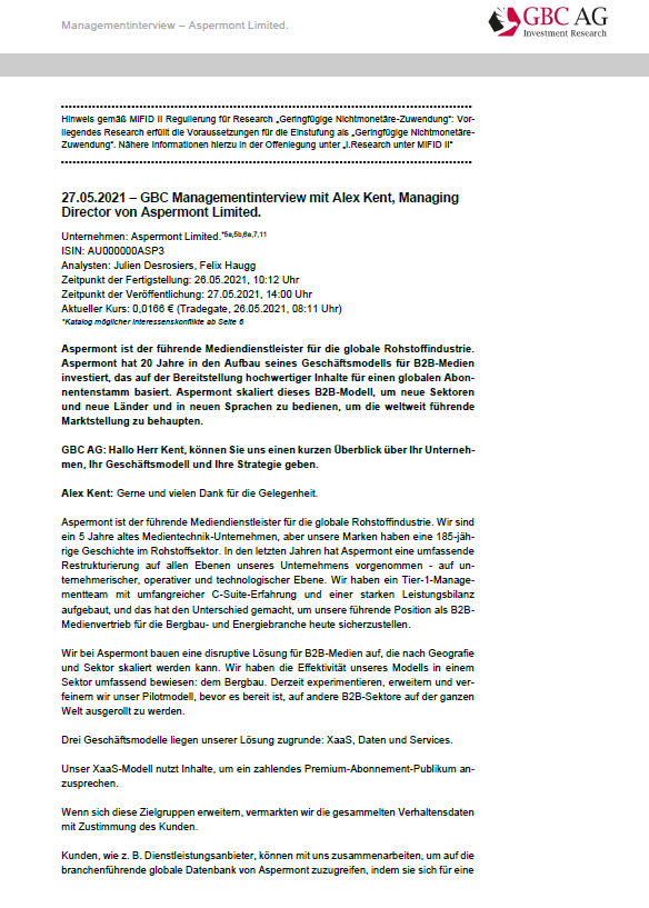 GBC_Research's tweet photo. #AspermontLimited #Managementinterview "Aspermont hat 20 Jahre in den Aufbau seines Geschäftsmodells für B2B-Medien investiert" #SmallCaps #Börse #Aktie #Research #Medien https://t.co/1bwroRjEQS https://t.co/NW86QCYsnC