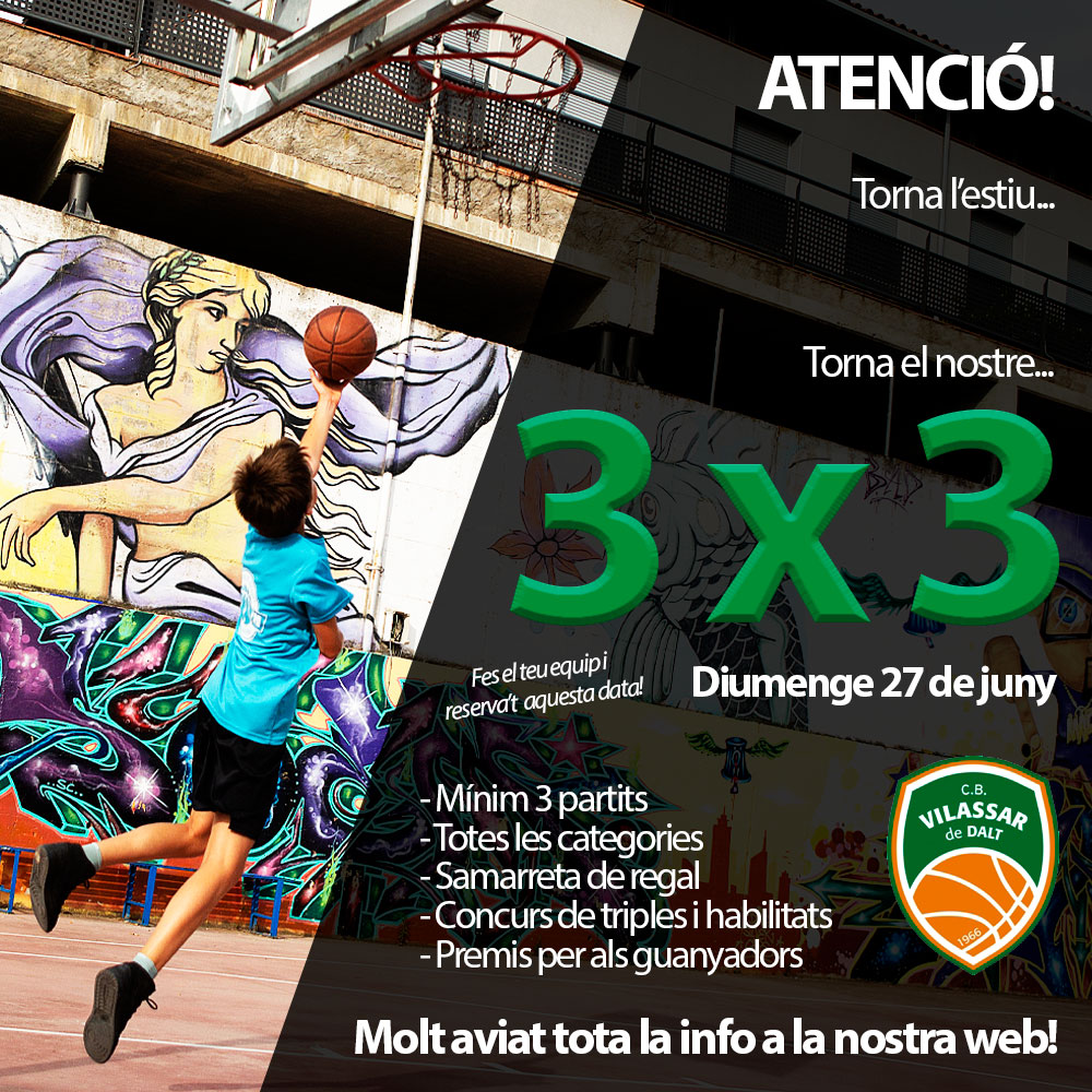 Torna el nostre torneig 3x3! 🏀🏀🏀

Diumenge 27 de juny durant tot el dia👌

- Totes categories
- Mínim 3 partits
- Samarreta de regal

Tota la informació i inscripcions a la nostra pàgina web 

vilassardedaltbasquet.club