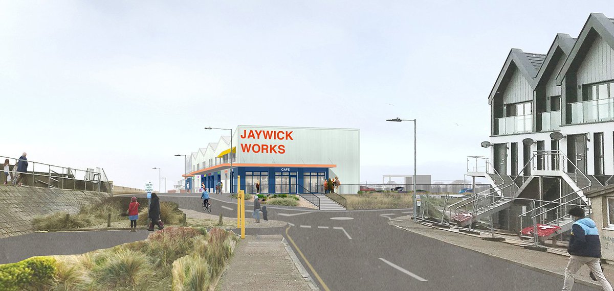hatprojects's tweet photo. We're excited to have submitted plans for business space, covered market and community garden (working with @BethChattoGdns) in Jaywick Sands. A project we hope will make a big difference for a brilliant resilient community. #jaywick #jaywicksands https://t.co/avsz8yrxAu https://t.co/GsNbPMS8EA