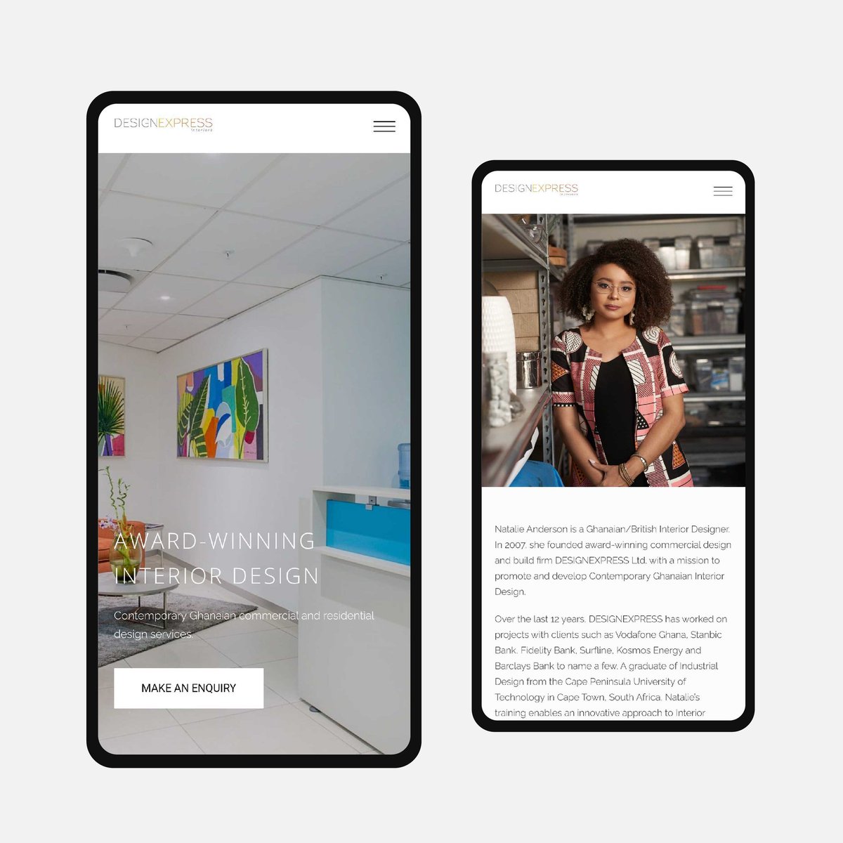 builtbycavemen's tweet photo. Excited to share our recent website work with Design Express, a multi award-winning interior design practice based in Accra. 

#website #design #decor #interiordesign #ghana #ui https://t.co/mGXzM1vl77
