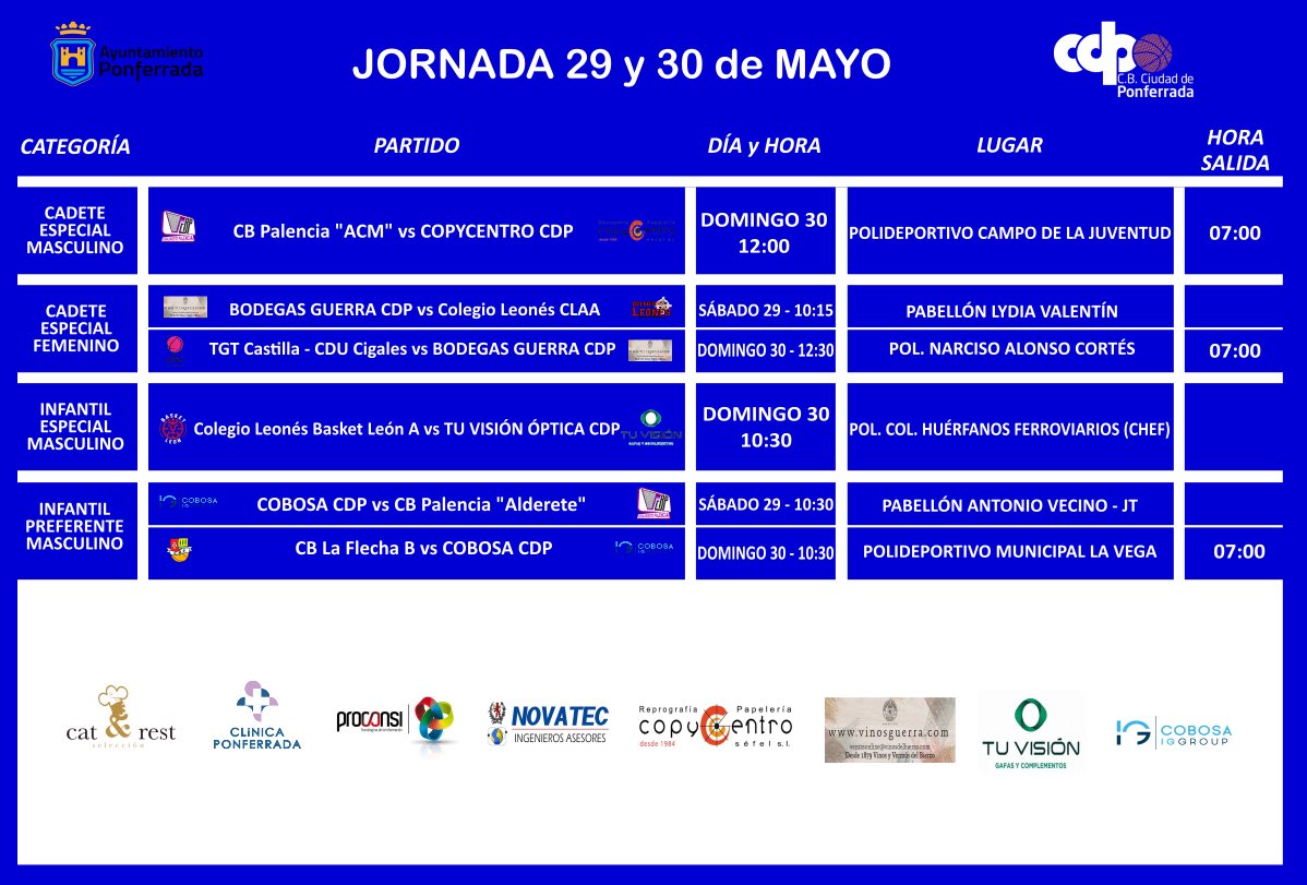 baloncestoSDP's tweet photo. 🗓 CALENDARIO #CanteraCDP |
Jornada ✖️2️⃣:
👉🏼 #Cobosa comienza la 3ª fase - clasificación #CopaCyL.
👉🏼 #BodegasGuerra comienza la 4ª fase (Grupo A).
👉🏼 #Copycentro comienza la 4ª fase (Grupo B).
👉🏼 #TúVisiónÓptica comienza la 4ª fase (Grupo B).
#ContigoSomosMás #SomosCDP https://t.co/S5kOx7z4Vf