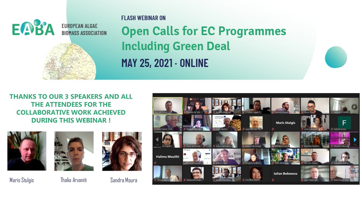 EABA_Algae's tweet photo. Thanks to all the participants &amp; speakers who joined us on tuesday to discuss about the EC Calls relevant for the algae sector! More than 30 opportunities for the algae biomass in the upcoming calls were presented!
#algae #microalgae #seaweeds #europeancommission #algaeworkshops https://t.co/ATQOyKTWgf