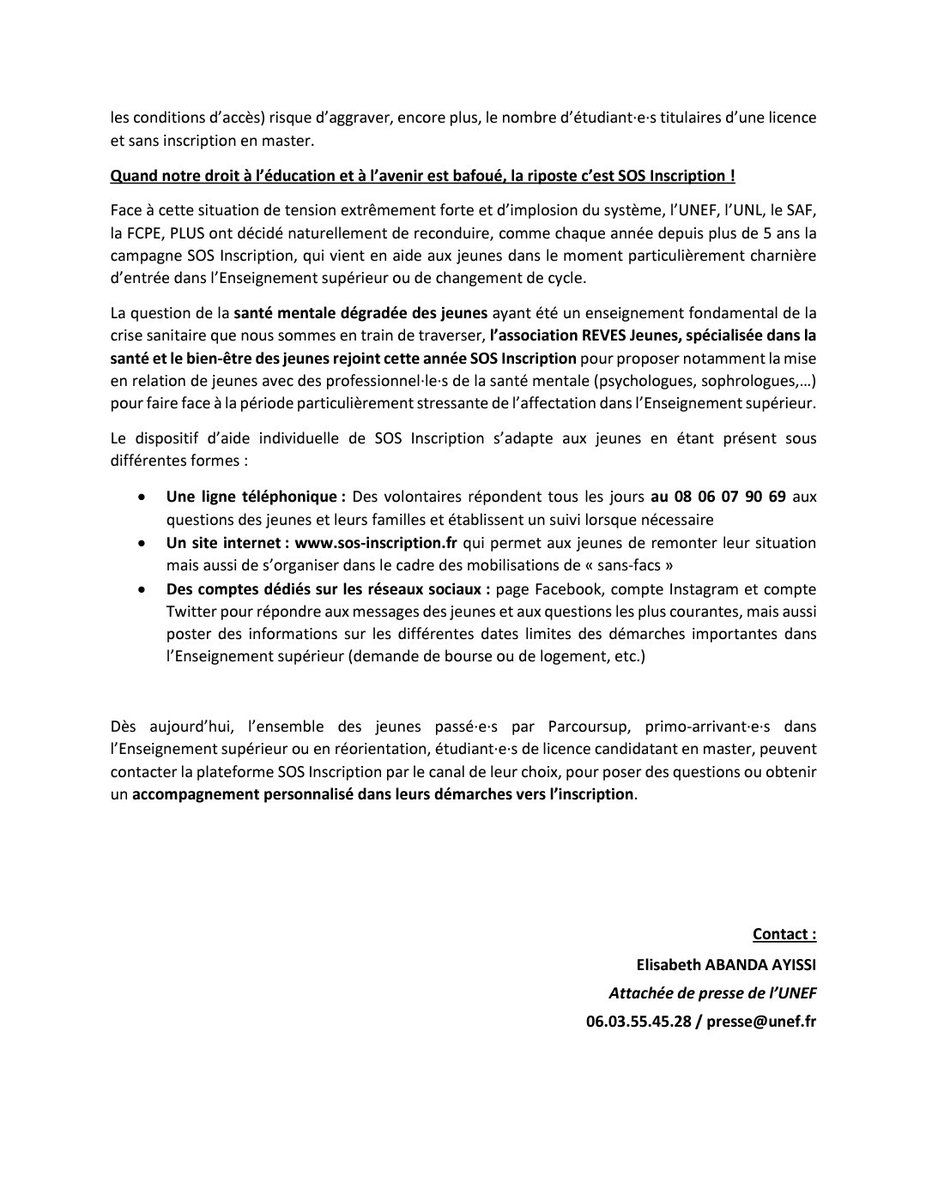 UNEF's tweet photo. #Parcoursup2021 s'ouvre dans un contexte d'implosion et de sélection forte dans l'Enseignement supérieur : manque de places, filières sélectives, accès au Master restreint...et stress induit par la crise sanitaire.
Pour faire face, @SosInscription est là pour aider les jeunes ! https://t.co/072URiXjpb