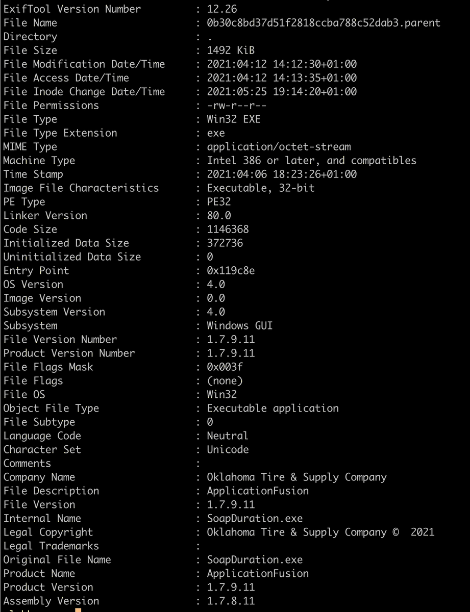 cybercdh's tweet image. TIL that #exiftool can read/write metadata from way more file-types than I thought (I&apos;ve only ever used it for images)
Turns out its pretty decent on EXE&apos;s too: