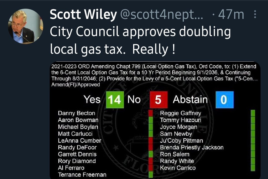 JaxBeachesNews's tweet photo. Most of your Jacksonville representatives chose to give you more taxes, most of them. Remember who voted for taxes next election cycle. #taxes #Jacksonville #payatthepump #beintheknow  #beacheswatch #weareab #duvalcounty https://t.co/48dDxKByRd