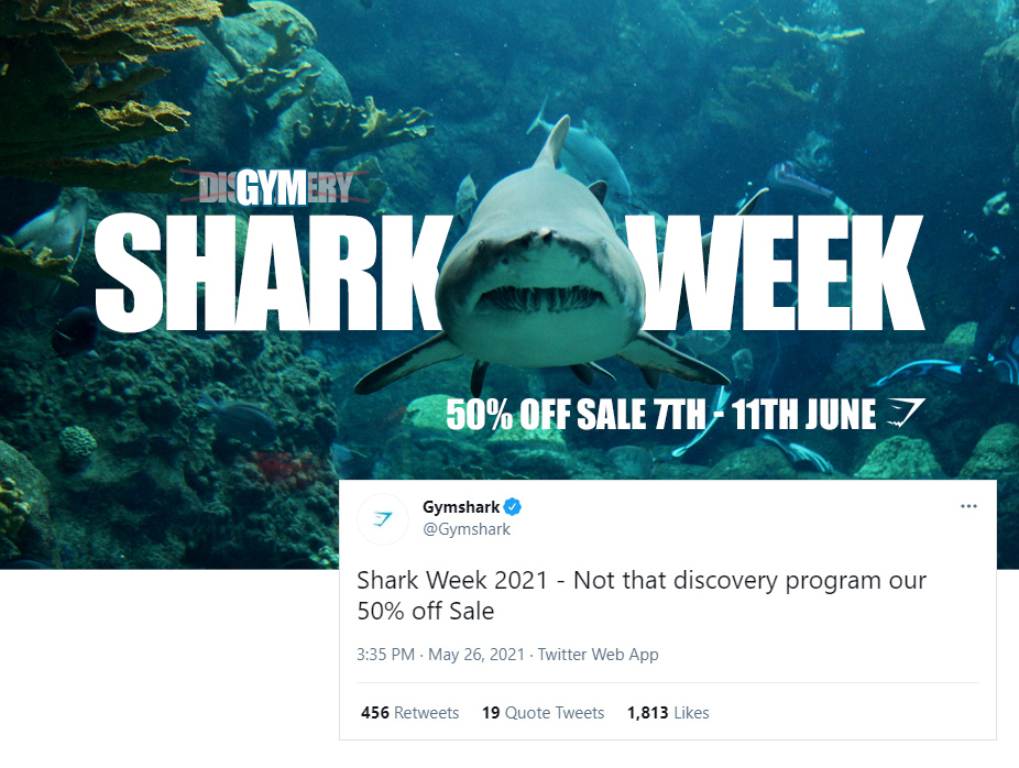 paulyrobbo's tweet photo. Good Old Shark Week @OneMinuteBriefs
: Create exciting creative ads to promote the 
@Gymshark
 Summer Sale. #TheGymsharkSale https://t.co/PepHhNbqHc