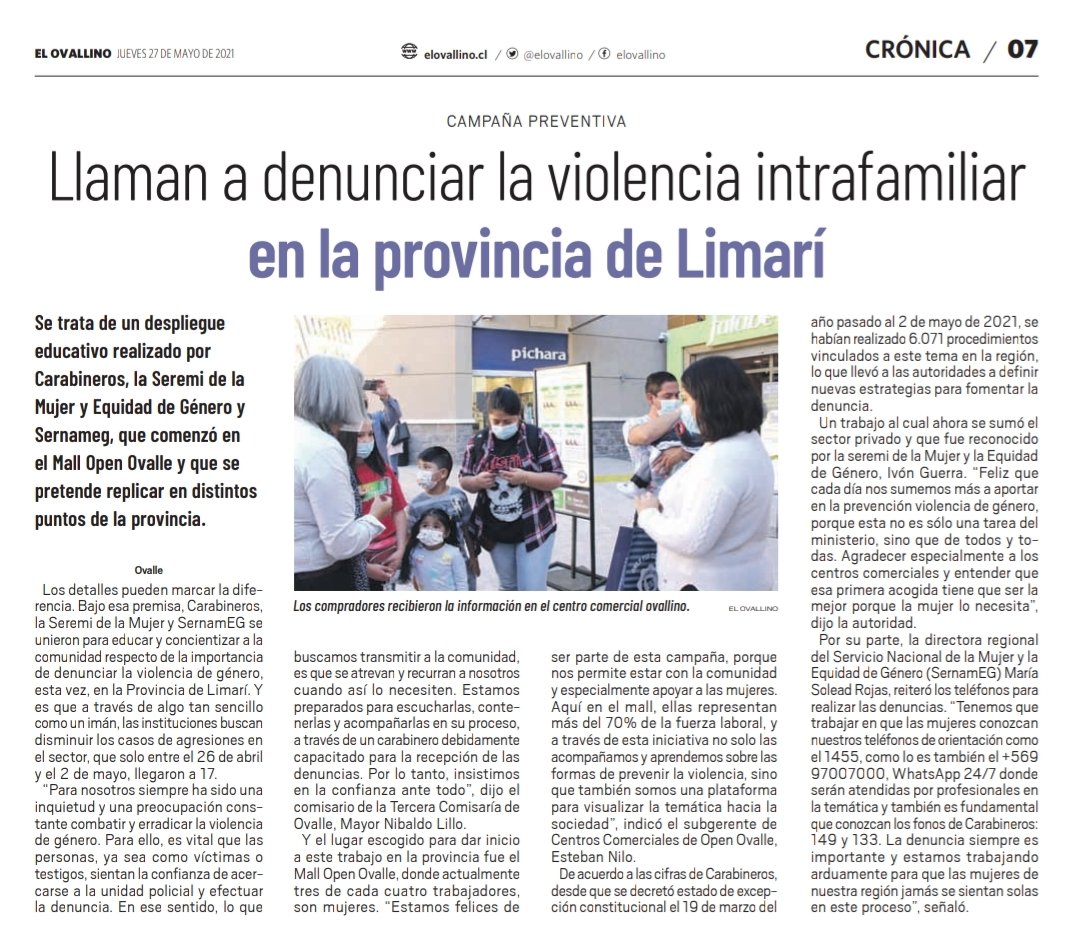MMEG_Coquimbo's tweet photo. ✅Buenos Días 🙋🏻♀️Compartimos con ustedes nota de Diario El Ovallino sobre campaña de Prevención de Violencia Contra la Mujer que lanzamos ayer en #Ovalle
Junto a #OpenOvalle y @CarabCoquimbo estamos trabajando en conjunto para aportar a la erradicación de la violencia de género ♀️ https://t.co/Lb7iFb9Q3U