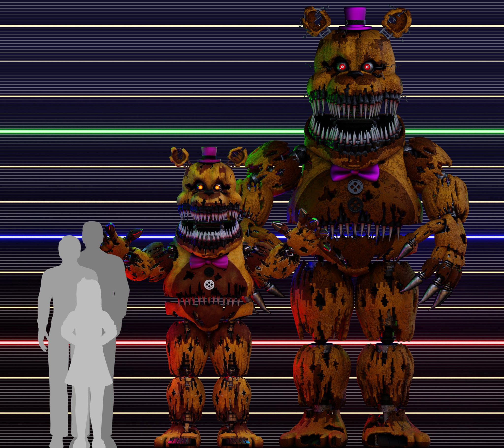 AstroMonster, Kisser of Beasts on X: So I matched Nightmare Fredbear with  one of his hallway renders and found out that he is upsettingly large, and  that there's no way that his