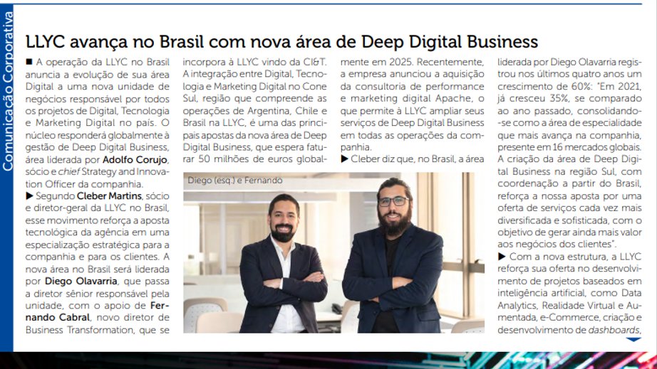 CleberLSMartins's tweet photo. A @LLYCBR avança com Deep Digital Business no Brasil. Supertime! Reportagem de hoje no J&amp;Cia 👇 https://t.co/FkavV6l4BU