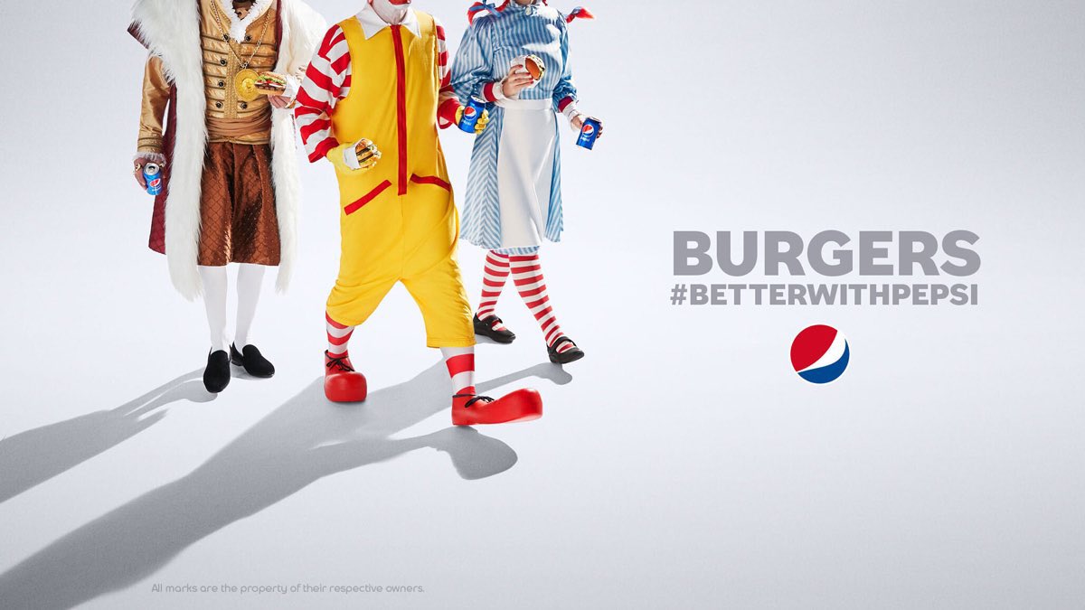 En el del Día Internacional de la Hamburguesa, Pepsi lanzó una campaña #BetterWithPepsi donde recuerda que no está disponible en las cadenas de fast food más populares. Excelente